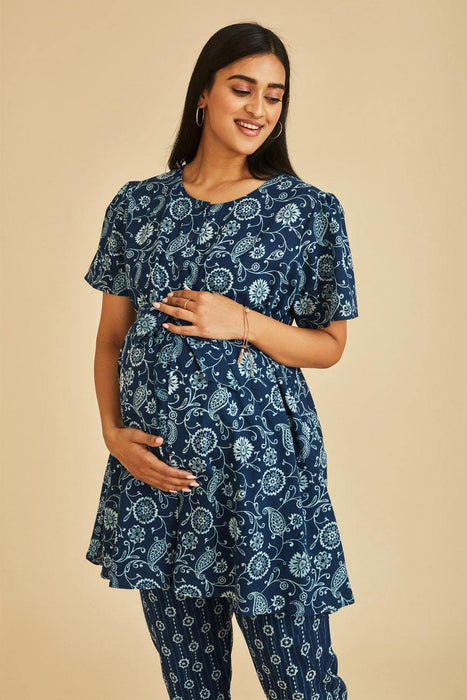 Grace Nursing & Maternity Indigo A-line Kurta Set