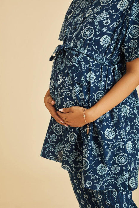 Grace Nursing & Maternity Indigo A-line Kurta Set