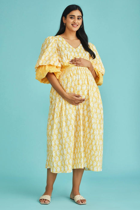 Hiya N Maternity Balloon Sleeves Midi Dress