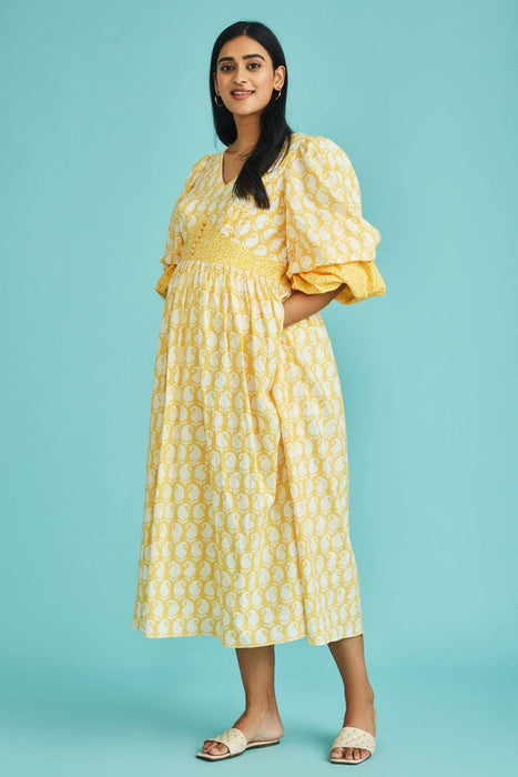 Hiya N Maternity Balloon Sleeves Midi Dress