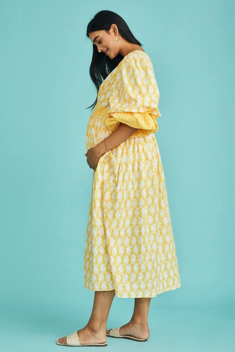 Hiya N Maternity Balloon Sleeves Midi Dress