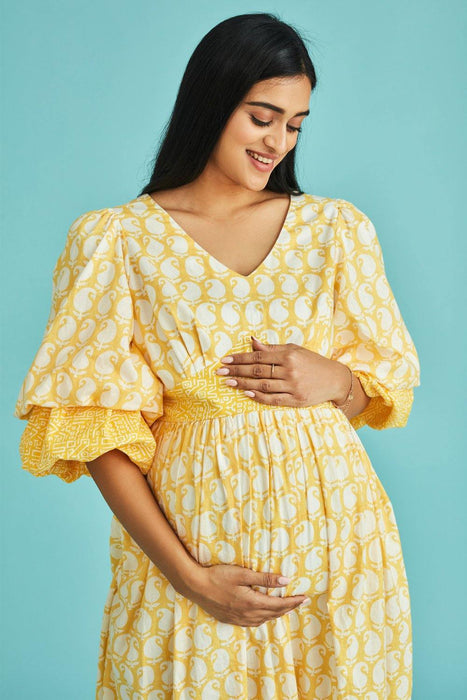 Hiya N Maternity Balloon Sleeves Midi Dress