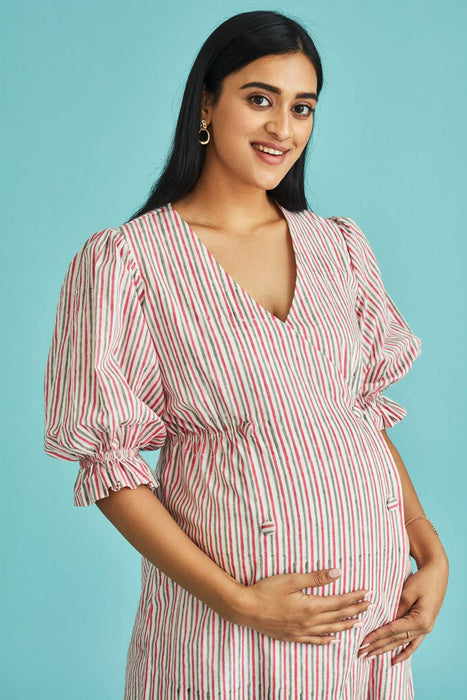 Ahna Stripes Wrap Nursing Maternity Dress