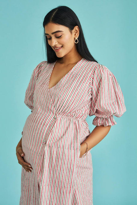 Ahna Stripes Wrap Nursing Maternity Dress