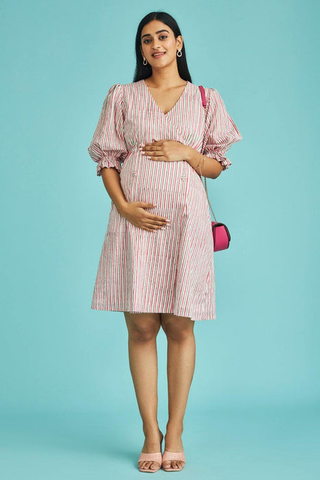 Ahna Stripes Wrap Nursing Maternity Dress