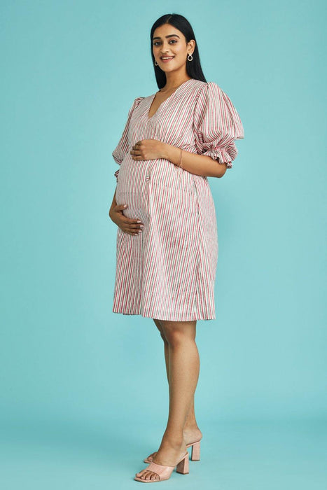 Ahna Stripes Wrap Nursing Maternity Dress