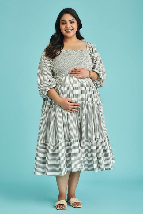 Ahna Stripes Tiered Maternity Dress