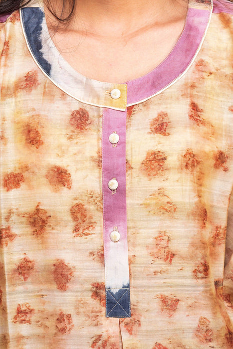 Bageeya “Amara” Natural Dyed Handcrafted Handwoven Chanderi Rohanna kurti | Crafted with Rose, Lac, Indigo