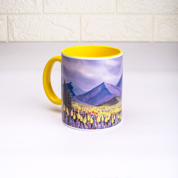 Ceramic Picturesque Landscape Mug with Coaster - Yellow