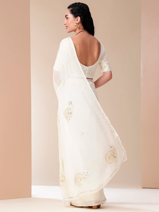 Snowflake Sparkle Chiffon Saree (Ivory Chiffon Saree with Handwork of Sequins)