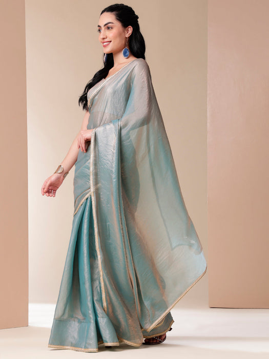 Metallic Charm Saree (Tissue Metallic Blue Saree with Lace Border)