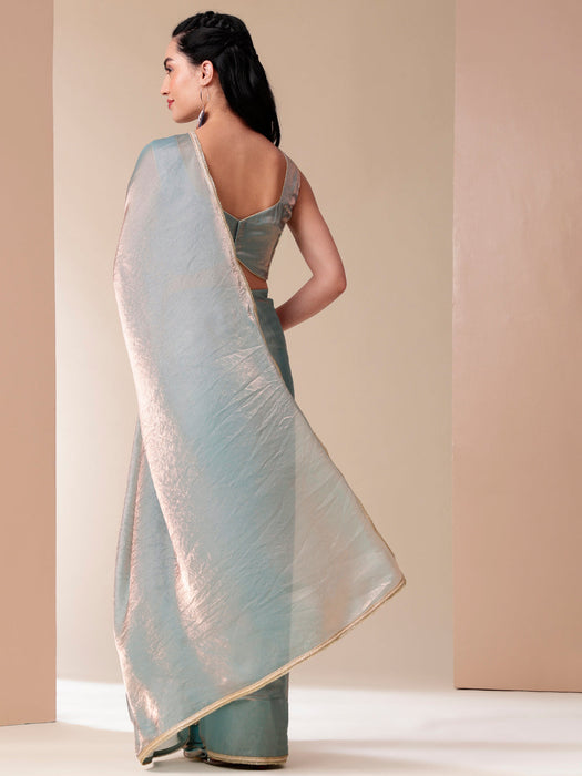 Metallic Charm Saree (Tissue Metallic Blue Saree with Lace Border)