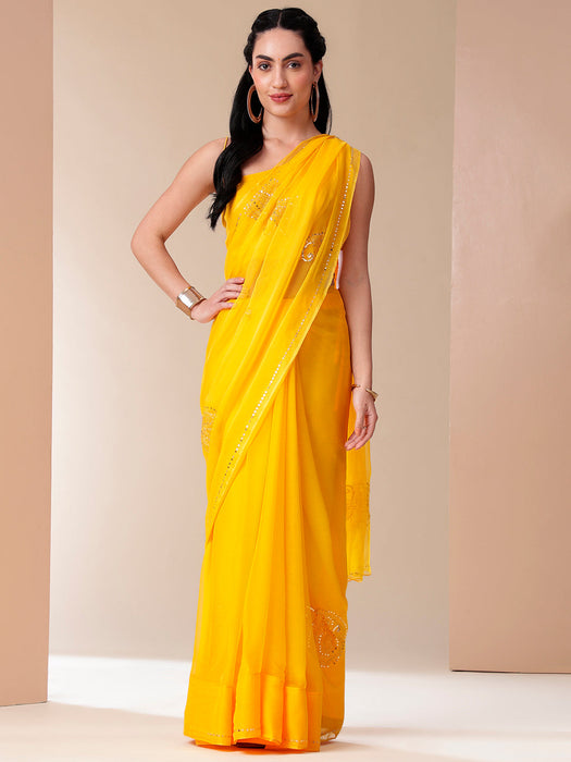 Buttercup Voile (Hand Embroidered Chiffon Saree)