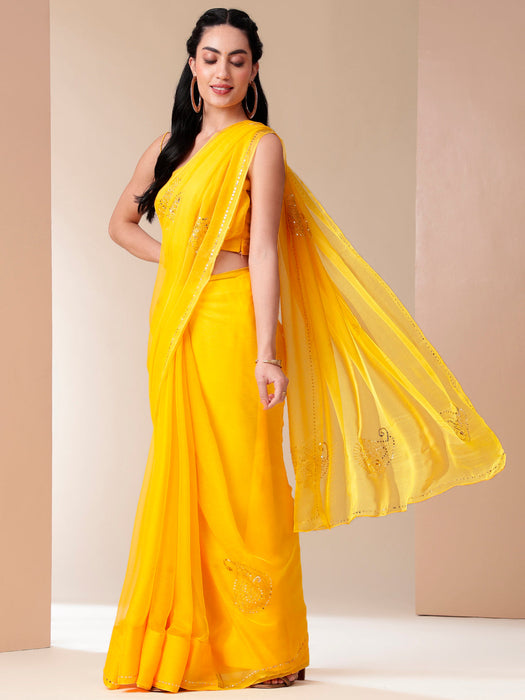 Buttercup Voile (Hand Embroidered Chiffon Saree)