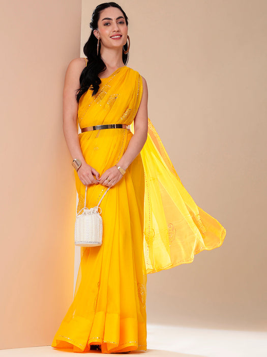 Buttercup Voile (Hand Embroidered Chiffon Saree)