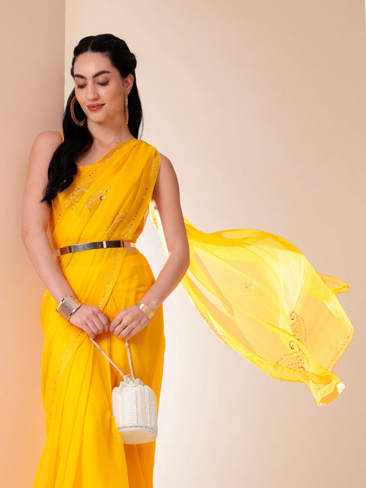 Buttercup Voile (Hand Embroidered Chiffon Saree)