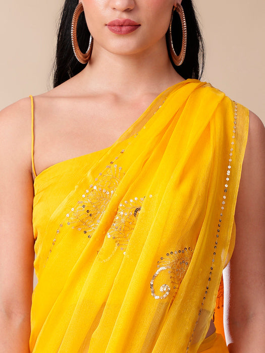 Buttercup Voile (Hand Embroidered Festive Chiffon Saree)