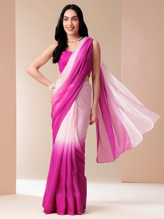 Pink Sunrise Chiffon Saree ( Pink Ombre Shaded Chiffon Saree)