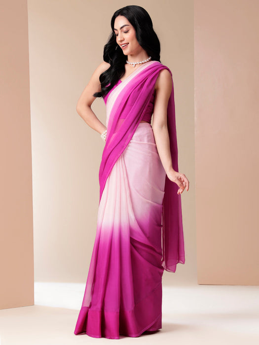 Pink Sunrise Chiffon Saree ( Pink Ombre Shaded Chiffon Saree)