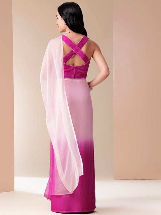 Pink Sunrise Chiffon Saree ( Pink Ombre Shaded Chiffon Saree)