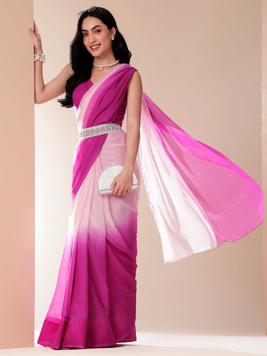 Pink Sunrise Chiffon Saree ( Pink Ombre Shaded Chiffon Saree)