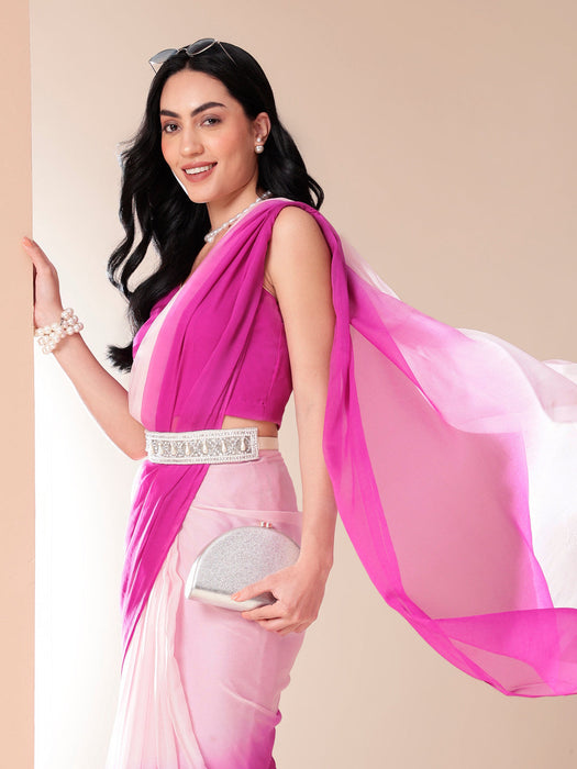 Pink Sunrise Chiffon Saree ( Pink Ombre Shaded Chiffon Saree)