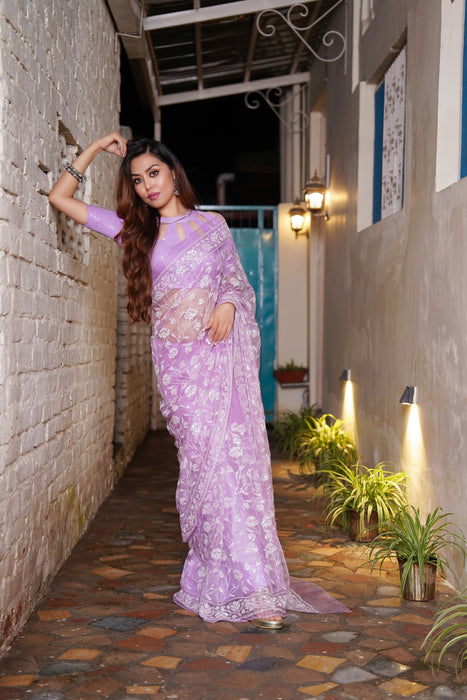 Lilac Starry Night (Pure SIlk Organza Sequins work Saree)