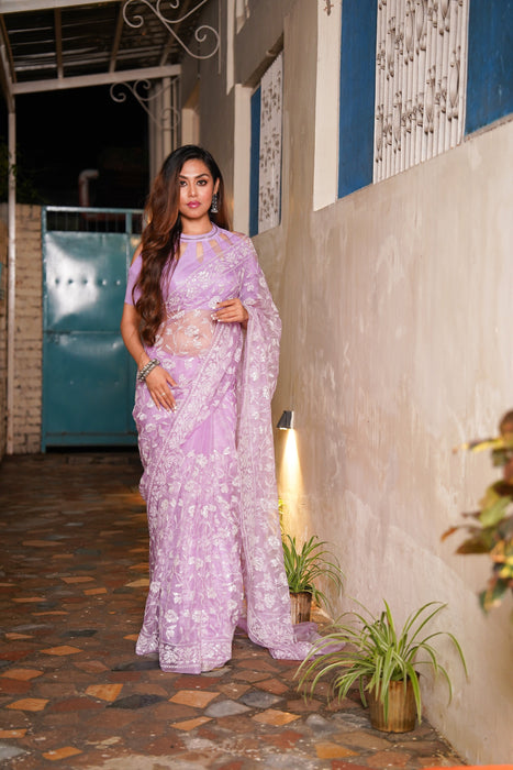 Lilac Starry Night (Pure SIlk Organza Sequins work Saree)