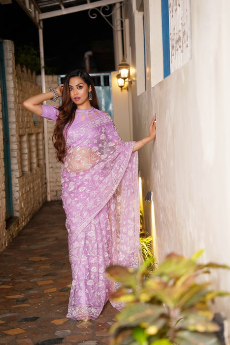 Lilac Starry Night (Pure SIlk Organza Sequins work Saree)