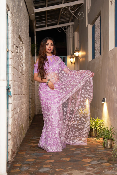 Lilac Starry Night (Pure SIlk Organza Sequins work Saree)