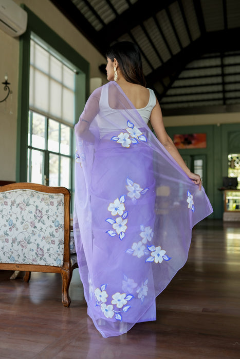 Enchanting Artistry (Handpainted Lavendar Organza Saree)