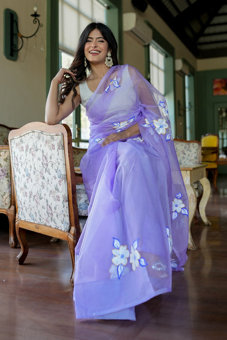 Enchanting Artistry (Handpainted Lavendar Organza Saree)