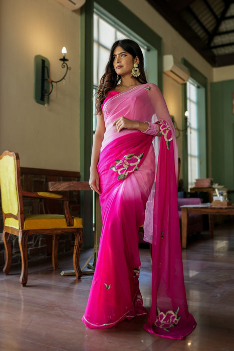 Intricate blossom elegance (Sequins Handwork Saree)