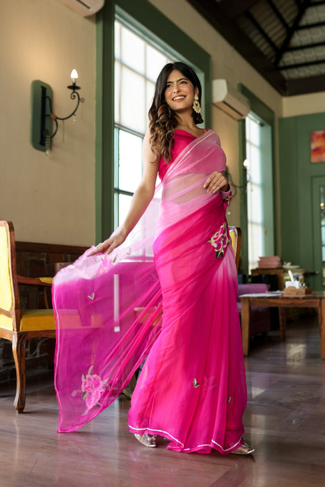 Intricate blossom elegance (Sequins Handwork Saree)