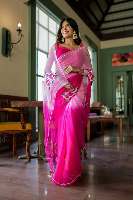 Intricate blossom elegance (Sequins Handwork Saree)