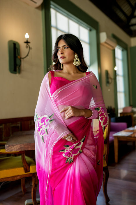 Intricate blossom elegance (Sequins Handwork Saree)