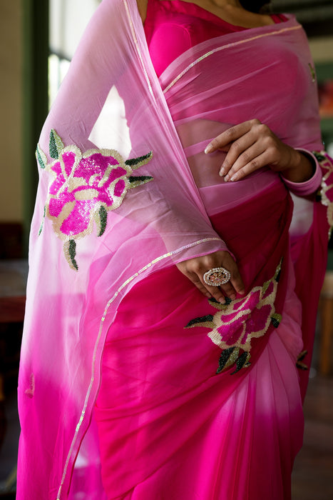 Intricate blossom elegance (Sequins Handwork Saree)