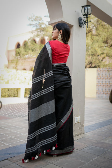 Black Linen Saree