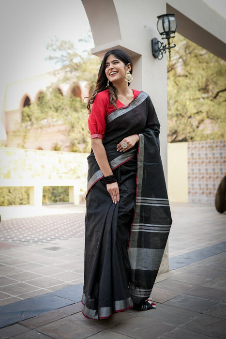 Black Linen Saree