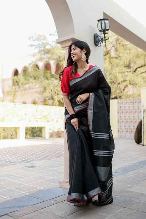 Black Linen Saree