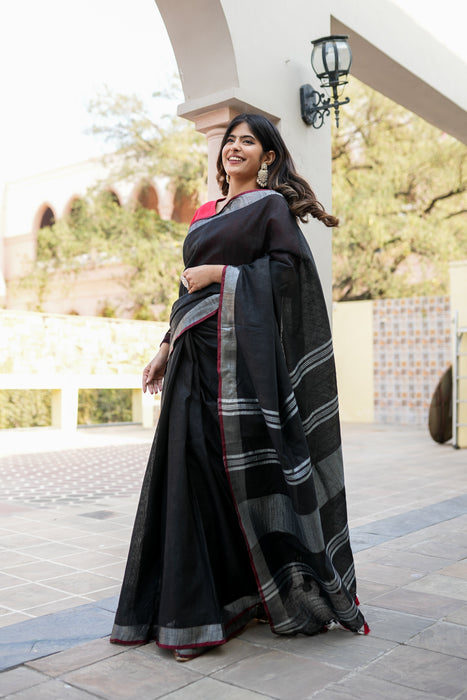 Black Linen Saree