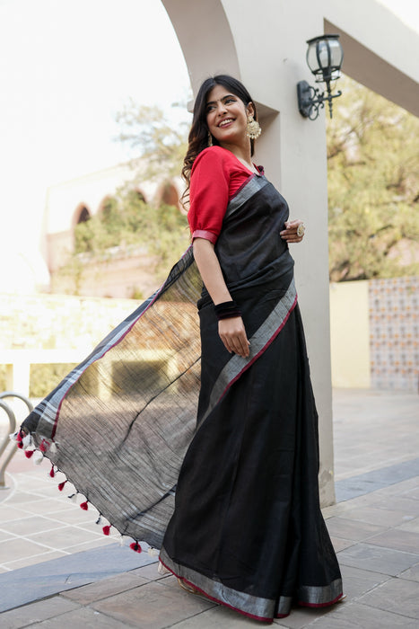 Black Linen Saree