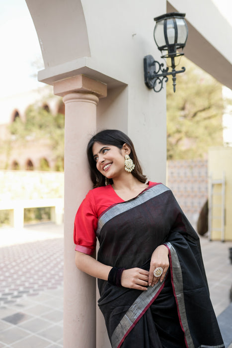 Black Linen Saree