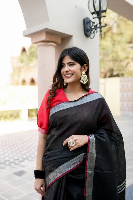 Black Linen Saree