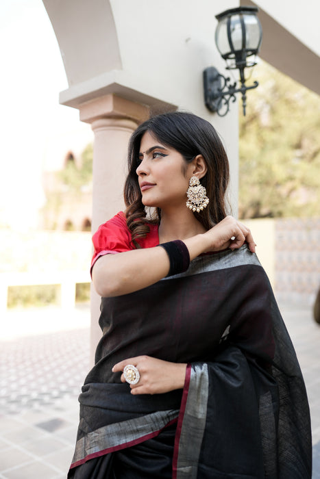 Black Linen Saree