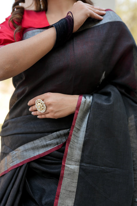 Black Linen Saree