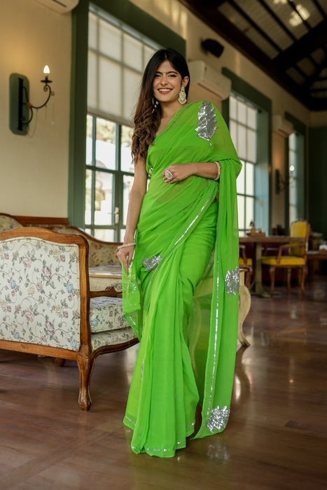 Crafted Comfort (Sequins Handwork Pure Chiffon Saree)