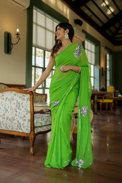 Crafted Comfort (Sequins Handwork Pure Chiffon Saree)