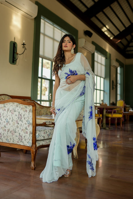 Starlit Glamour (Hand Embroidered Chiffon Saree)