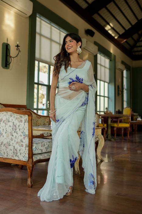 Starlit Glamour (Hand Embroidered Chiffon Saree)